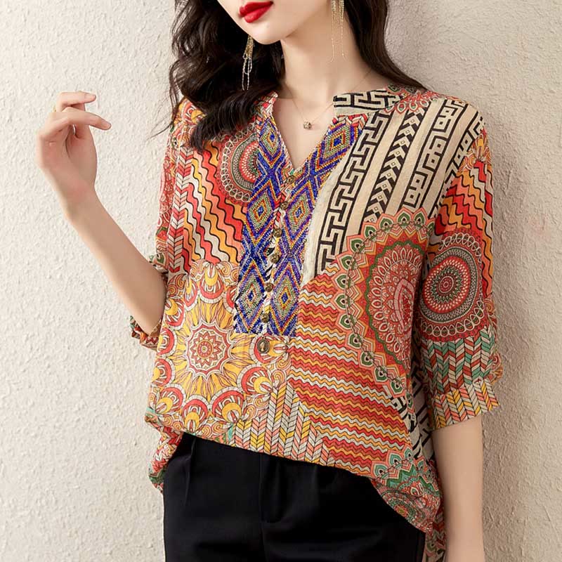 Buddha Stones Women's Mandala Geometry Half Button Shirt - image 14