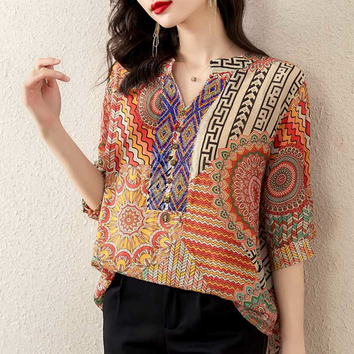 Buddha Stones Women's Mandala Geometry Half Button Shirt - image 14