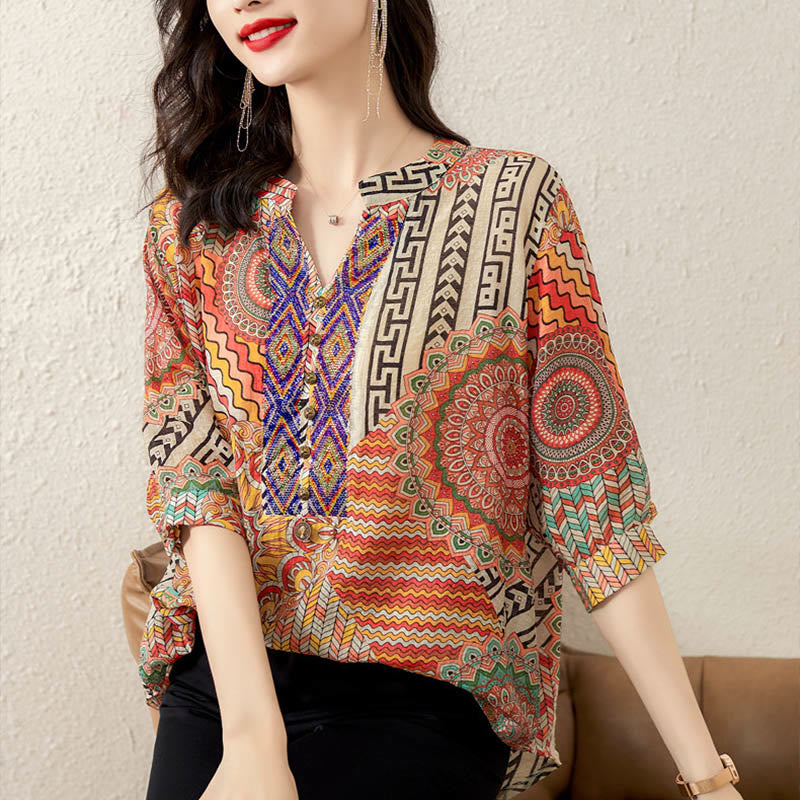 Buddha Stones Women's Mandala Geometry Half Button Shirt - image 22