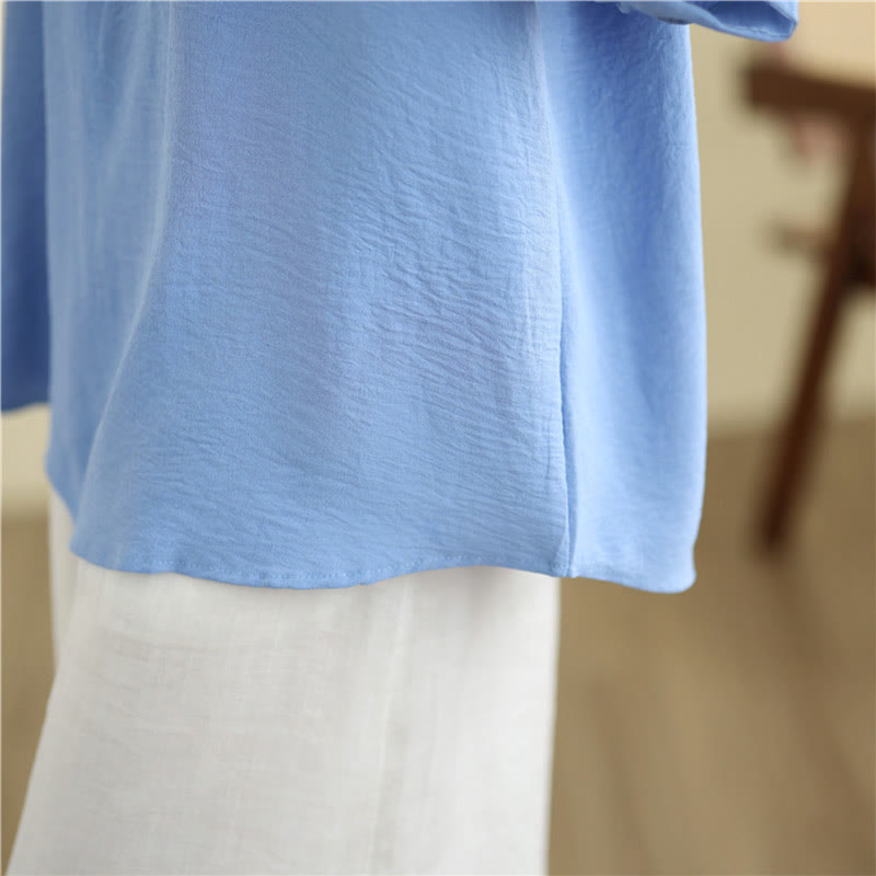 Buddha Stones Floral Embroidery V-Neck Half Sleeve T-shirt Tee - image 11