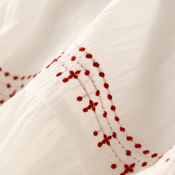 Buddha Stones Solid Color Embroidery Short Sleeve Cotton Midi Dress With Pockets - image 9