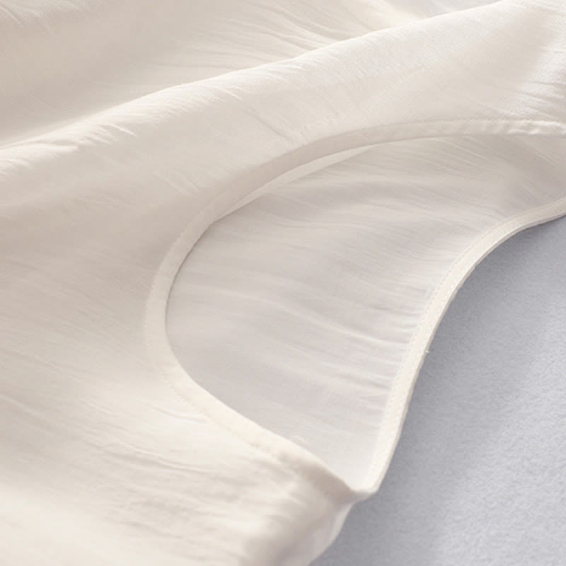 Buddha Stones Solid Color Embroidery Short Sleeve Cotton Midi Dress With Pockets - image 6