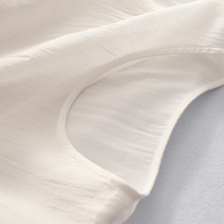 Buddha Stones Solid Color Embroidery Short Sleeve Cotton Midi Dress With Pockets - image 6