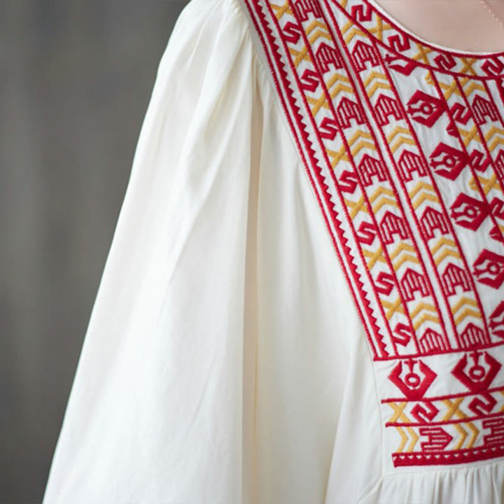 Buddha Stones Embroidery Notched Ruffled Hem Midi Dress With Pockets - image 7