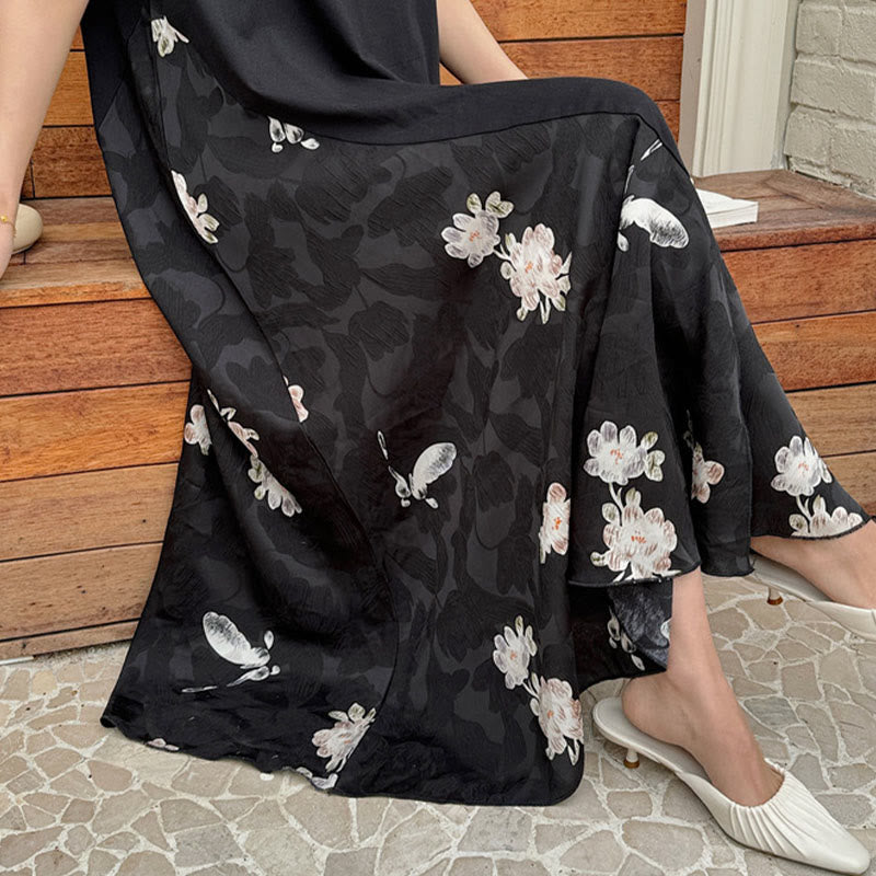 Buddha Stones Casual Flower Jacquard Short Sleeve T-Shirt Midi Dress - image 5