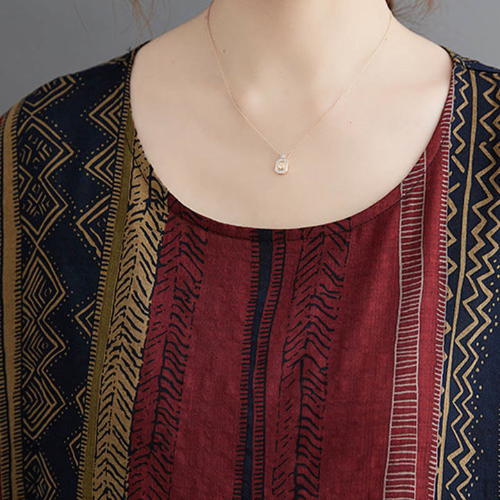 Buddha Stones Boho Geometry Short Sleeve Midi Dress With Pockets - image 4