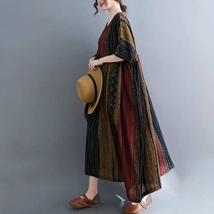 Buddha Stones Boho Geometry Short Sleeve Midi Dress With Pockets - image 17