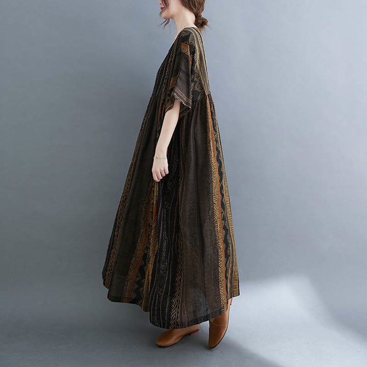 Buddha Stones Boho Geometry Short Sleeve Midi Dress With Pockets - image 20