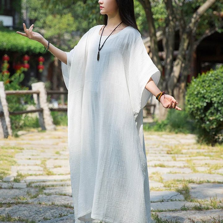 Buddha Stones Solid Color Loose Batwing Sleeve Maxi Dress With Pockets