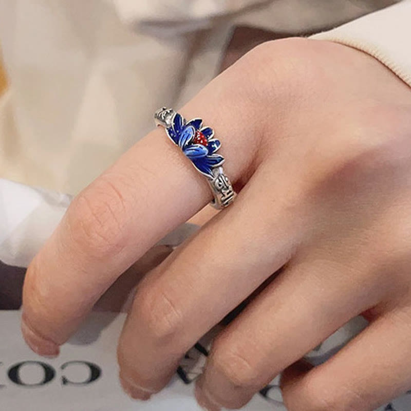 Buddha Stones 925 Sterling Silver Om Mani Padme Hum Lotus Relief Peace Ring - image 3