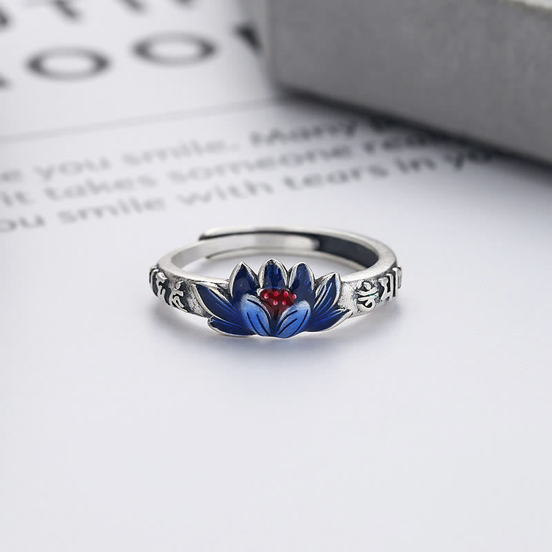 Buddha Stones 925 Sterling Silver Om Mani Padme Hum Lotus Relief Peace Ring - image 2