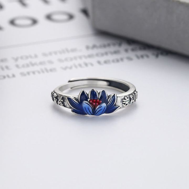 Buddha Stones 925 Sterling Silver Om Mani Padme Hum Lotus Relief Peace Ring - image 2