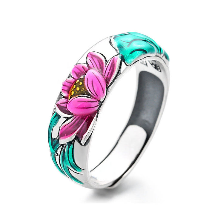 Buddha Stones 925 Sterling Silver Lotus Flower Heart Sutra Enlightenment Ring - image 8