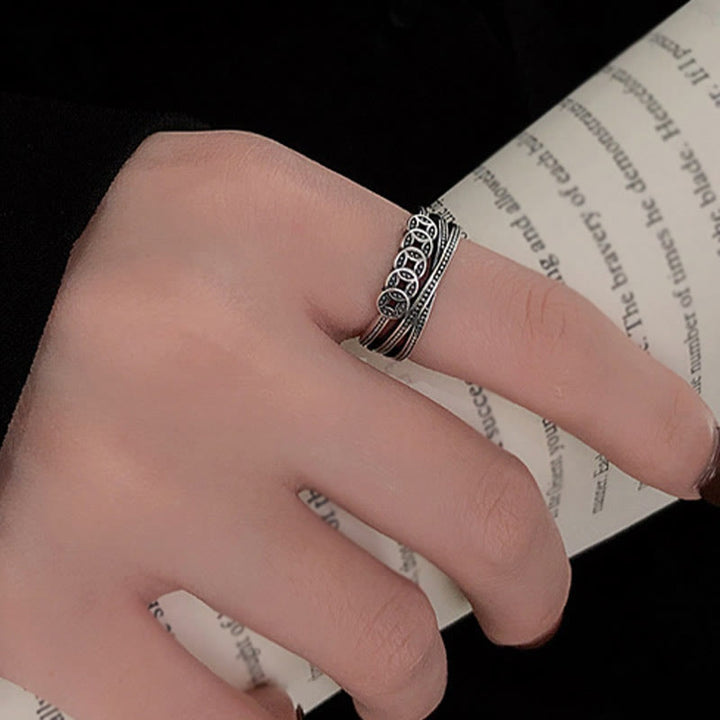 Buddha Stones 925 Sterling Silver Copper Coins Wealth Blessing Adjustable Ring - image 9