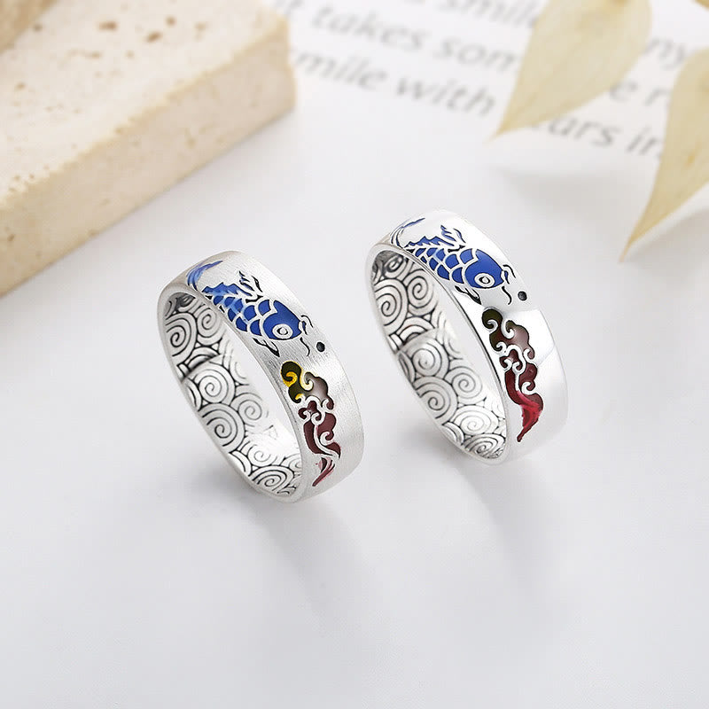 Buddha Stones 925 Sterling Silver Lucky Koi Fish Auspicious Clouds Wealth Ring