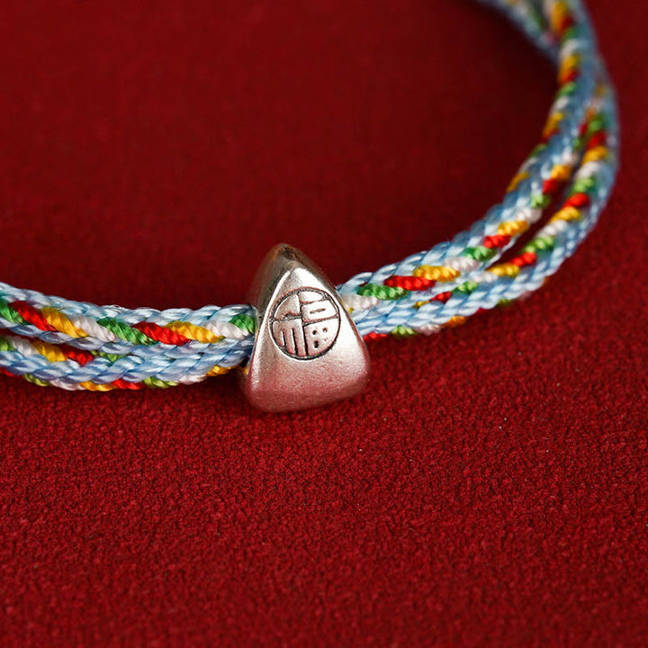 Buddha Stones 925 Sterling Silver Fu Character Luck Multicolored Rope Child Adult Bracelet