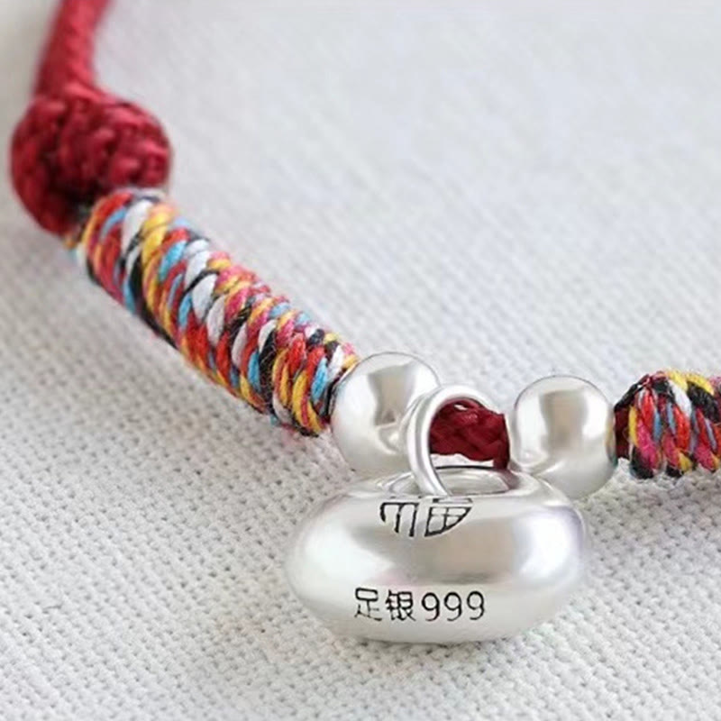 Buddha Stones Handmade 925 Sterling Silver Fu Character Safe And Well Luck Braided Bracelet