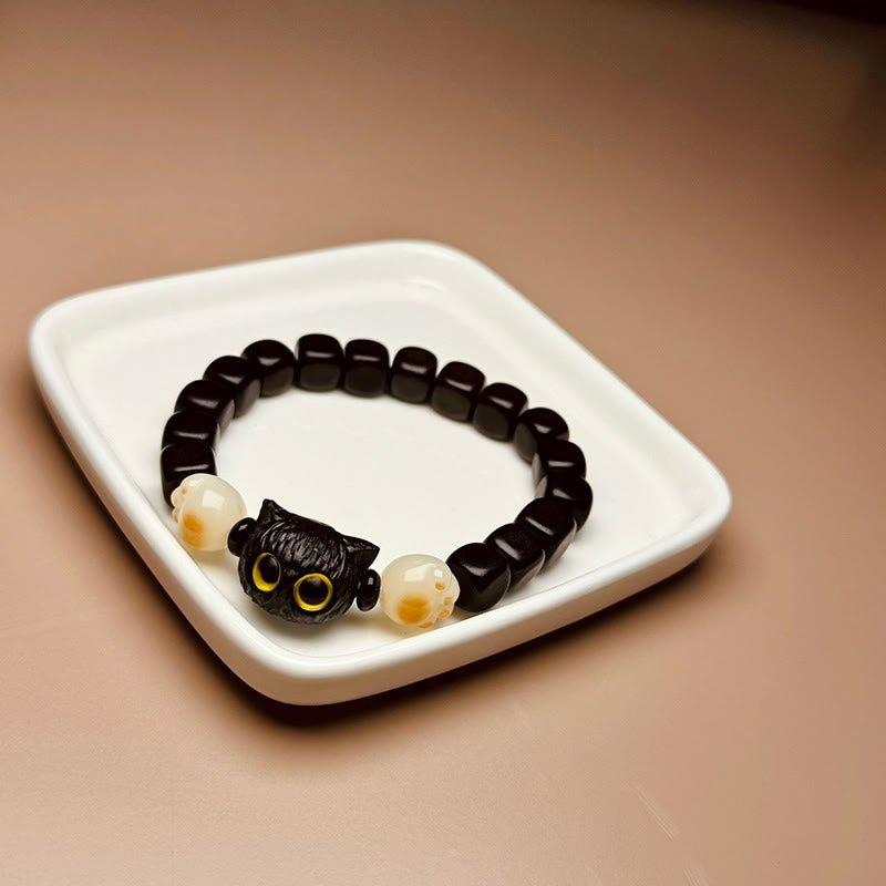 Buddha Stones Ebony Wood Cute Cat Bodhi Seed Paw Claw Peace Bracelet - image 7