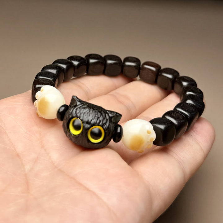 Buddha Stones Ebony Wood Cute Cat Bodhi Seed Paw Claw Peace Bracelet - image 5
