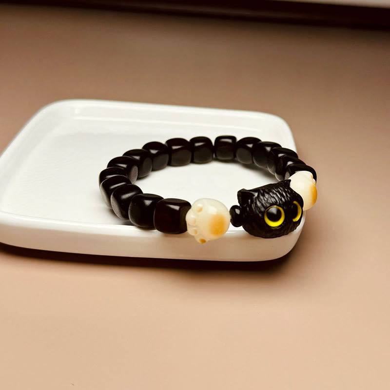 Buddha Stones Ebony Wood Cute Cat Bodhi Seed Paw Claw Peace Bracelet - image 9