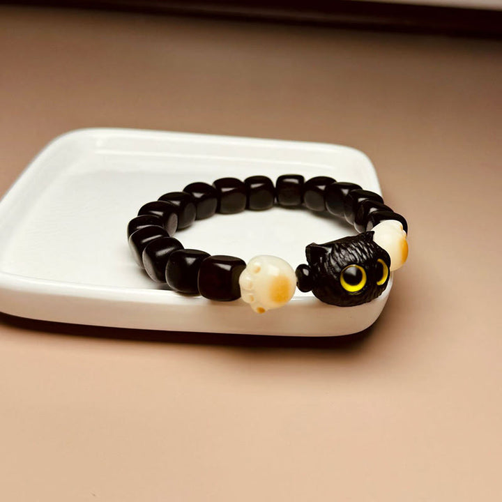 Buddha Stones Ebony Wood Cute Cat Bodhi Seed Paw Claw Peace Bracelet - image 9