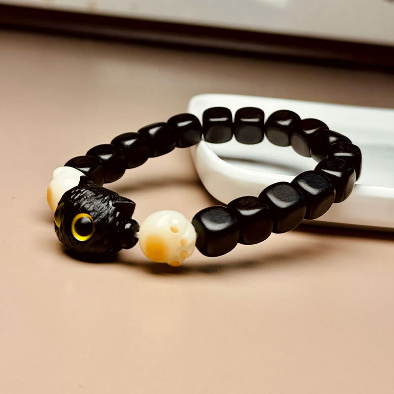 Buddha Stones Ebony Wood Cute Cat Bodhi Seed Paw Claw Peace Bracelet - image 4