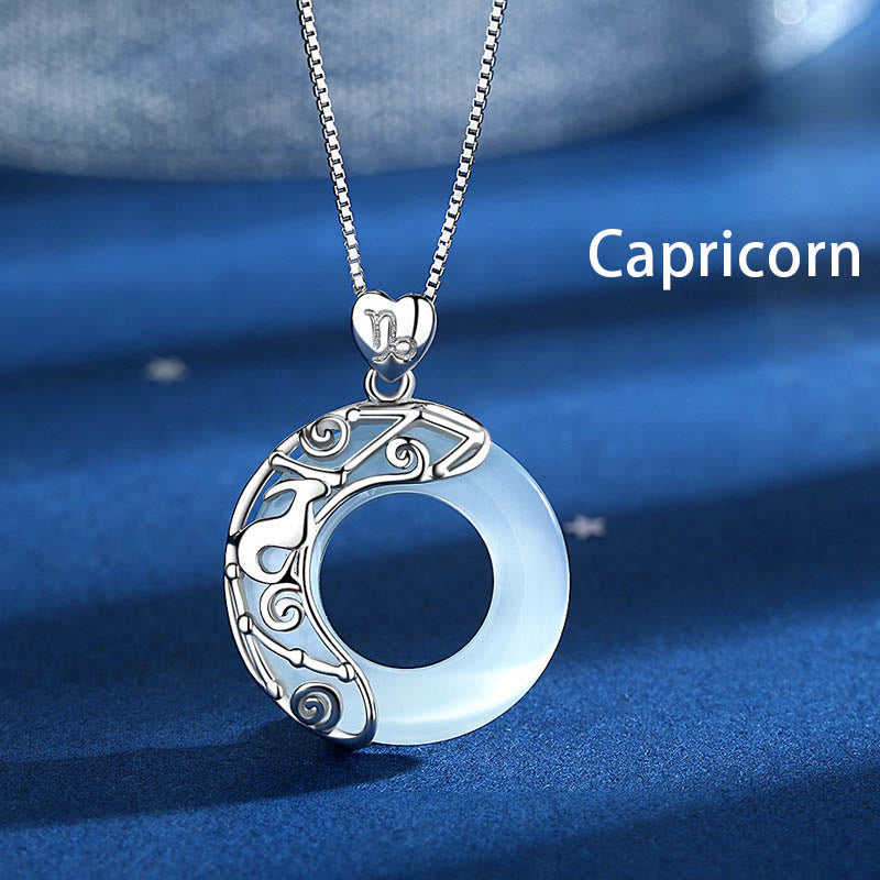 Buddha Stones 925 Sterling Silver 12 Constellations of the Zodiac Cat's Eye Love Support Necklace Pendant