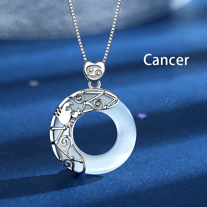 Buddha Stones 925 Sterling Silver 12 Constellations of the Zodiac Cat's Eye Love Support Necklace Pendant