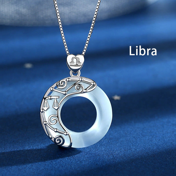 Buddha Stones 925 Sterling Silver 12 Constellations of the Zodiac Cat's Eye Love Support Necklace Pendant