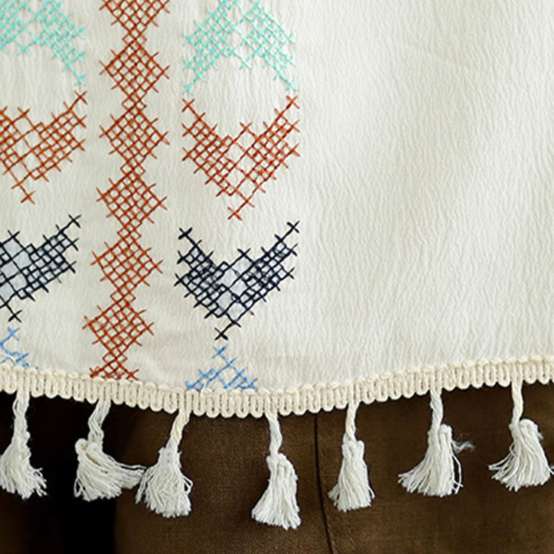 Buddha Stones Retro Embroidery V-Neck Tassel Tank Top - image 10