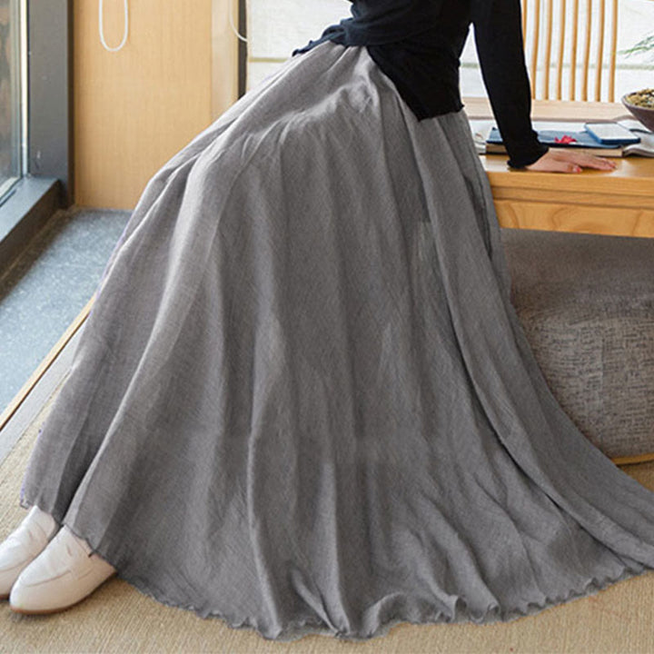 Buddha Stones Solid Color Elastic High Waist Linen Skirt - DarkGray - US6，UK/AU10，EU38 (M) - image 33