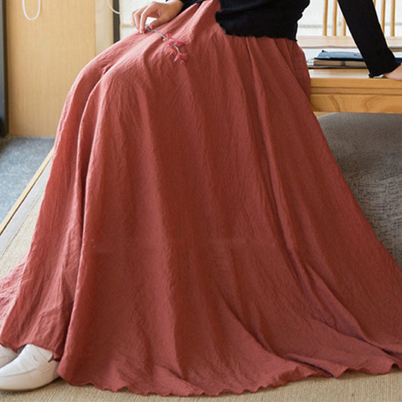 Buddha Stones Solid Color Elastic High Waist Linen Skirt - image 5