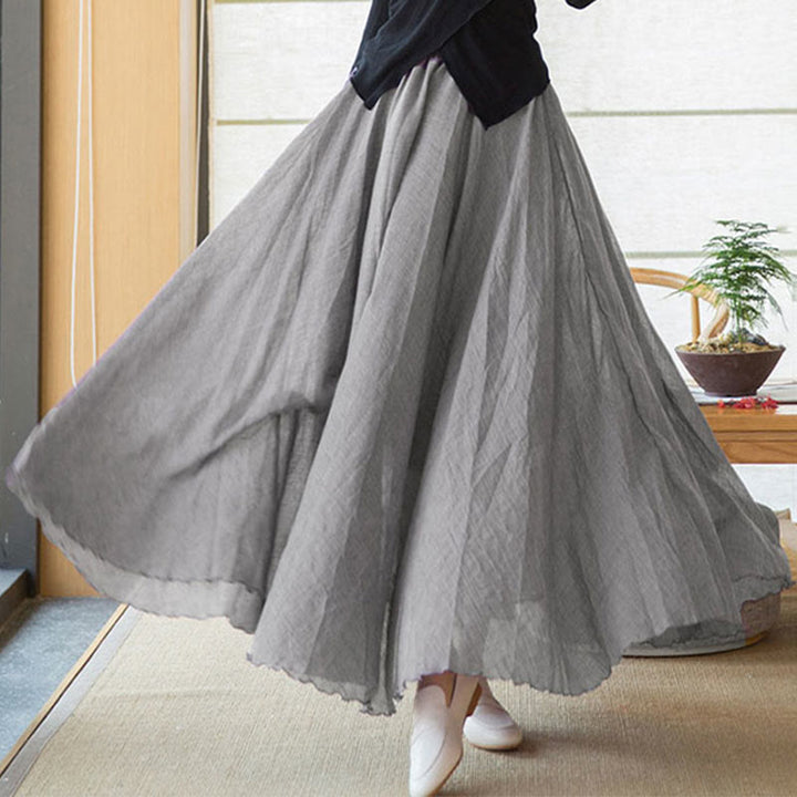 Buddha Stones Solid Color Elastic High Waist Linen Skirt - image 34