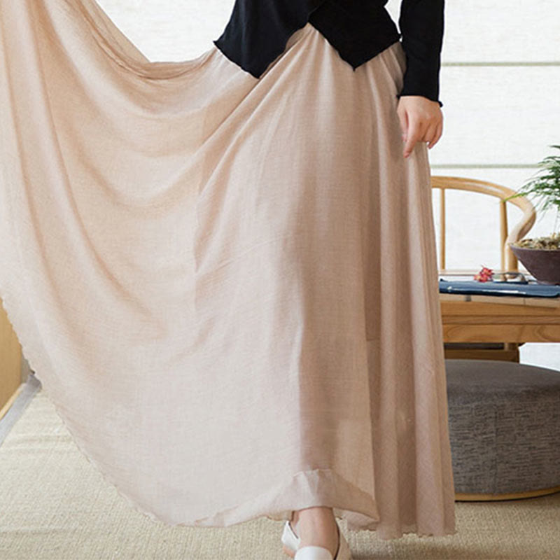 Buddha Stones Solid Color Elastic High Waist Linen Skirt - image 31