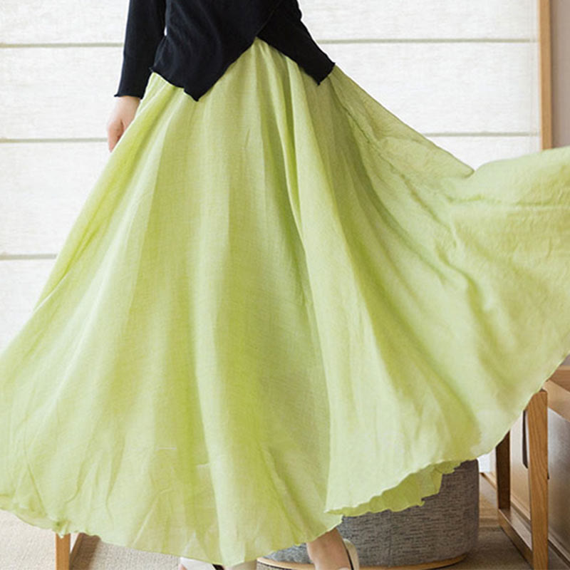 Buddha Stones Solid Color Elastic High Waist Linen Skirt