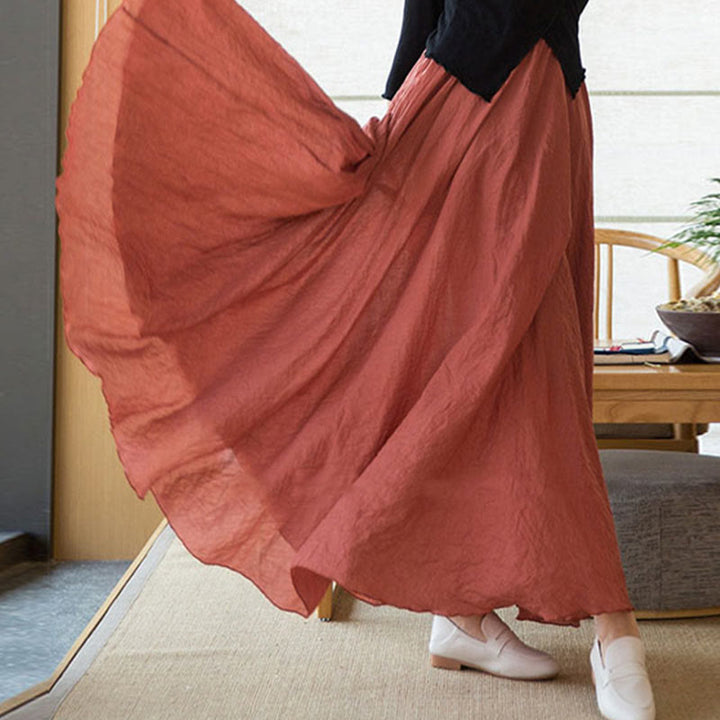 Buddha Stones Solid Color Elastic High Waist Linen Skirt - image 4