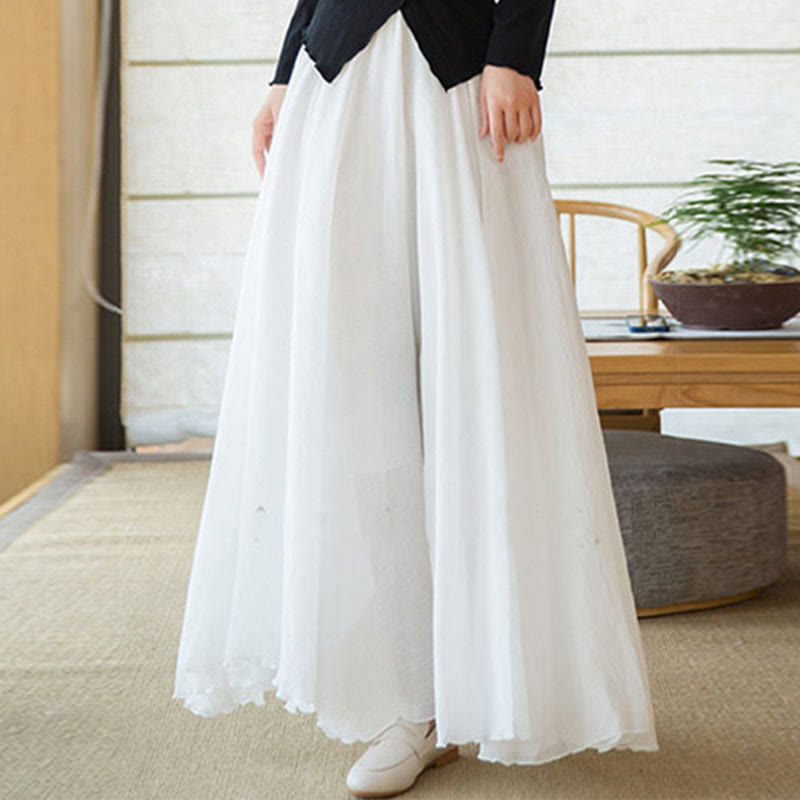 Buddha Stones Solid Color Elastic High Waist Linen Skirt