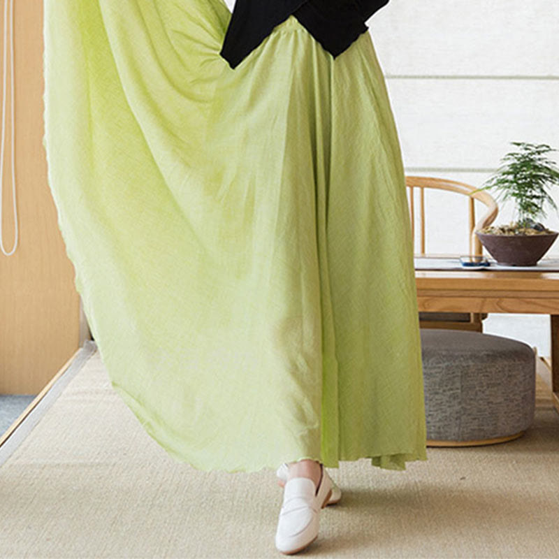 Buddha Stones Solid Color Elastic High Waist Linen Skirt - image 26