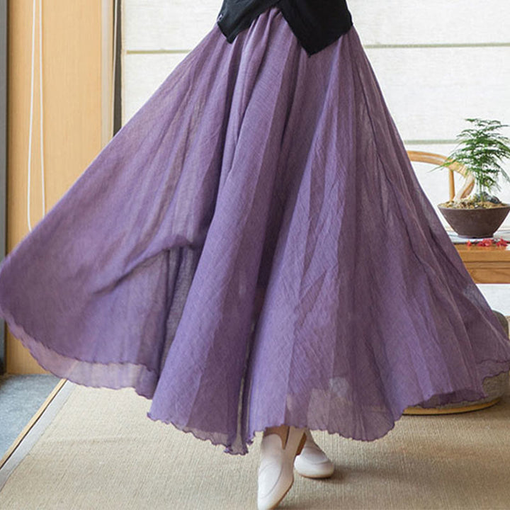 Buddha Stones Solid Color Elastic High Waist Linen Skirt