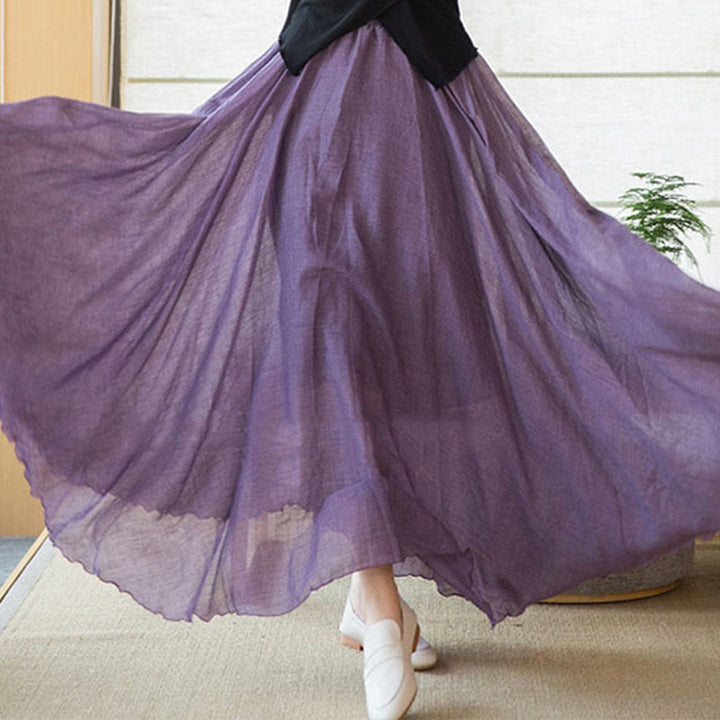 Buddha Stones Solid Color Elastic High Waist Linen Skirt - image 9