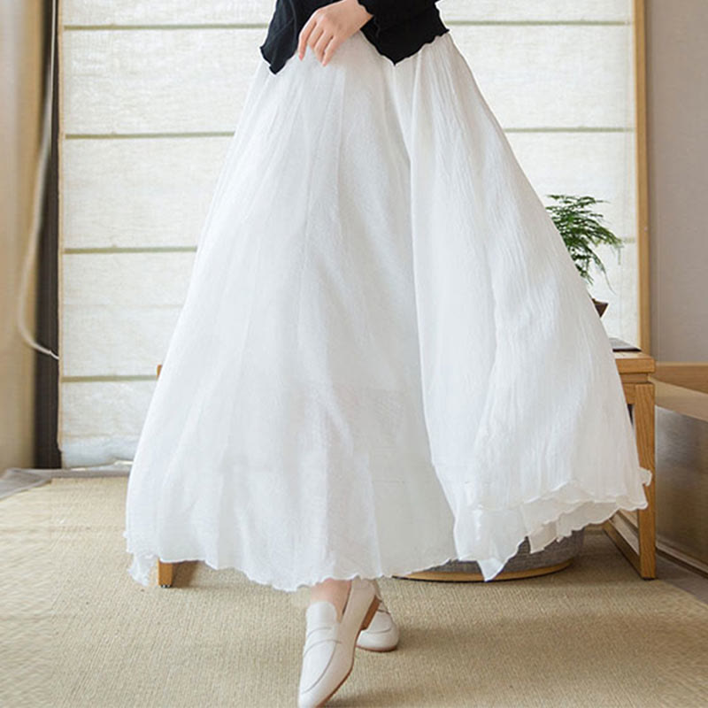 Buddha Stones Solid Color Elastic High Waist Linen Skirt - image 19