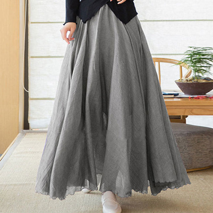 Buddha Stones Solid Color Elastic High Waist Linen Skirt