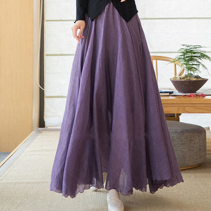 Buddha Stones Solid Color Elastic High Waist Linen Skirt