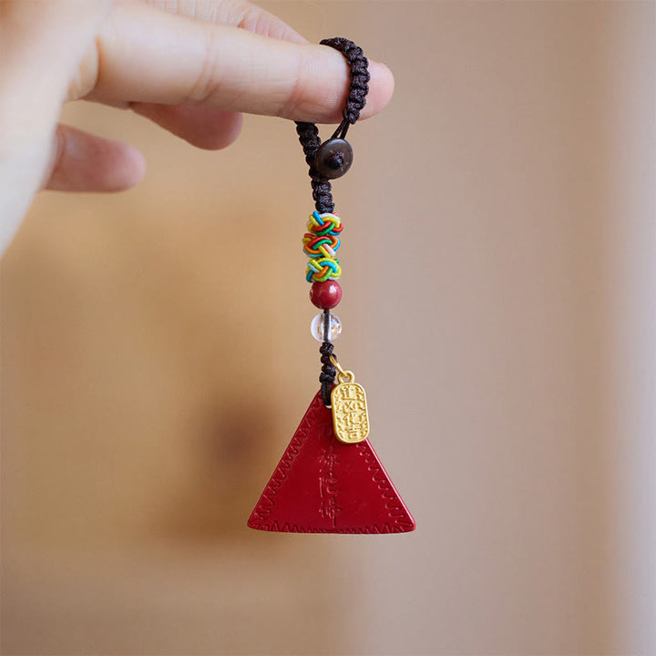 Buddha Stones Cinnabar Triangle Pattern Talisman Keep Away Evil Spirits Key Chain