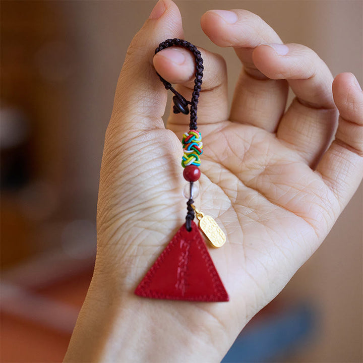 Buddha Stones Cinnabar Triangle Pattern Talisman Keep Away Evil Spirits Key Chain