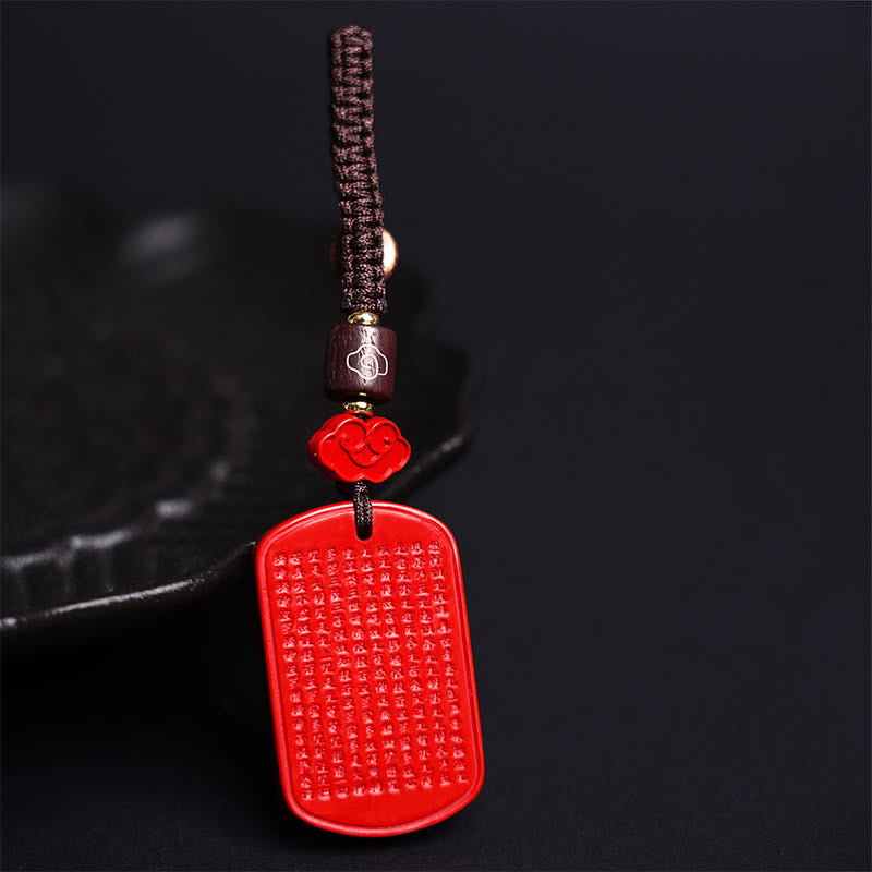 Buddha Stones Natural Cinnabar Heart Sutra Blessing Key Chain