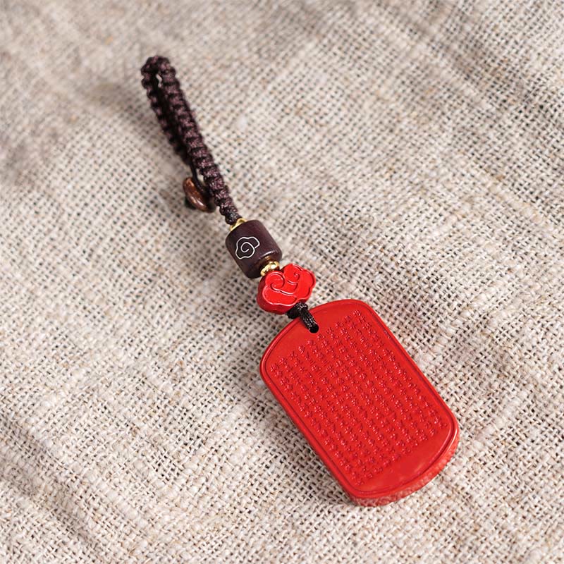 Buddha Stones Natural Cinnabar Heart Sutra Blessing Key Chain