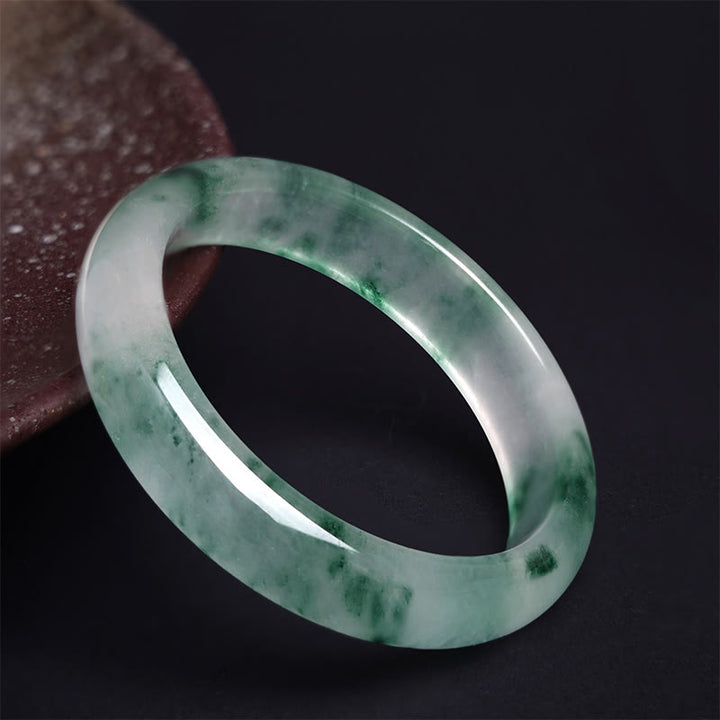 Buddha Stones Natural Jade Floating Flower Luck Bracelet Bangle - 64mm - image 0