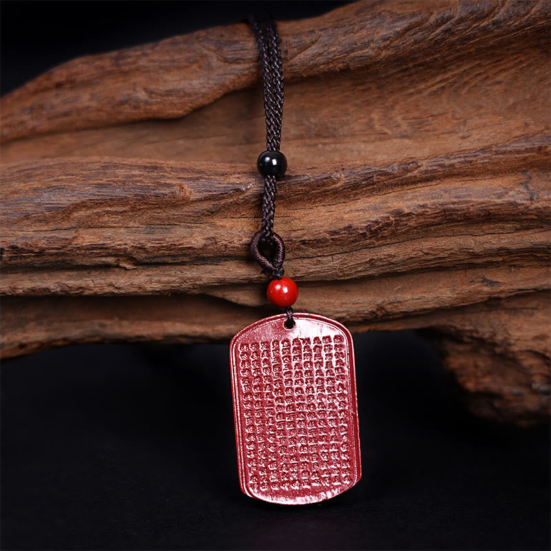 Buddha Stones Cinnabar Lotus Heart Sutra Engraved Blessing Rope Necklace Pendant