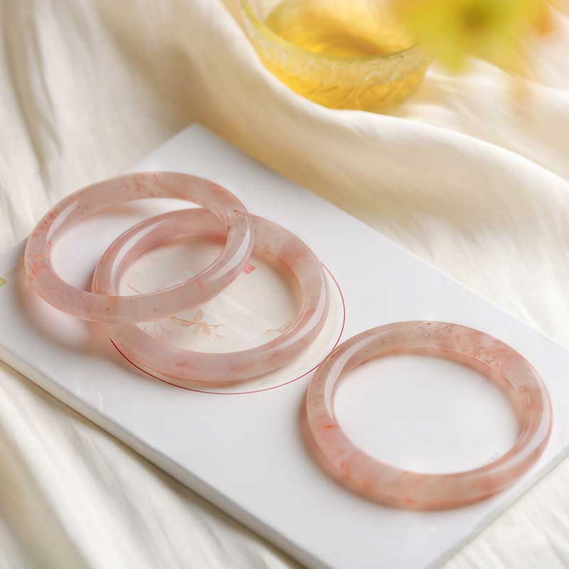 Buddha Stones Pink Golden Silk Jade Wealth Luck Bracelet Bangle - image 13